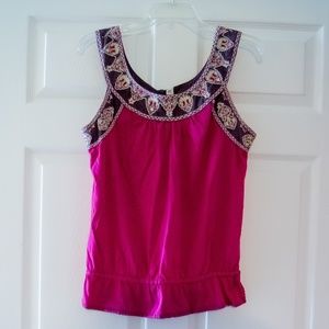 Anthro Hot Pink Embroidered Sleeveless top EUC